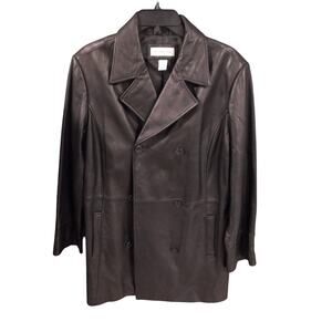 Preston & York Chocolate Black Lambskin Leather Peacoat Y2K Sz XL